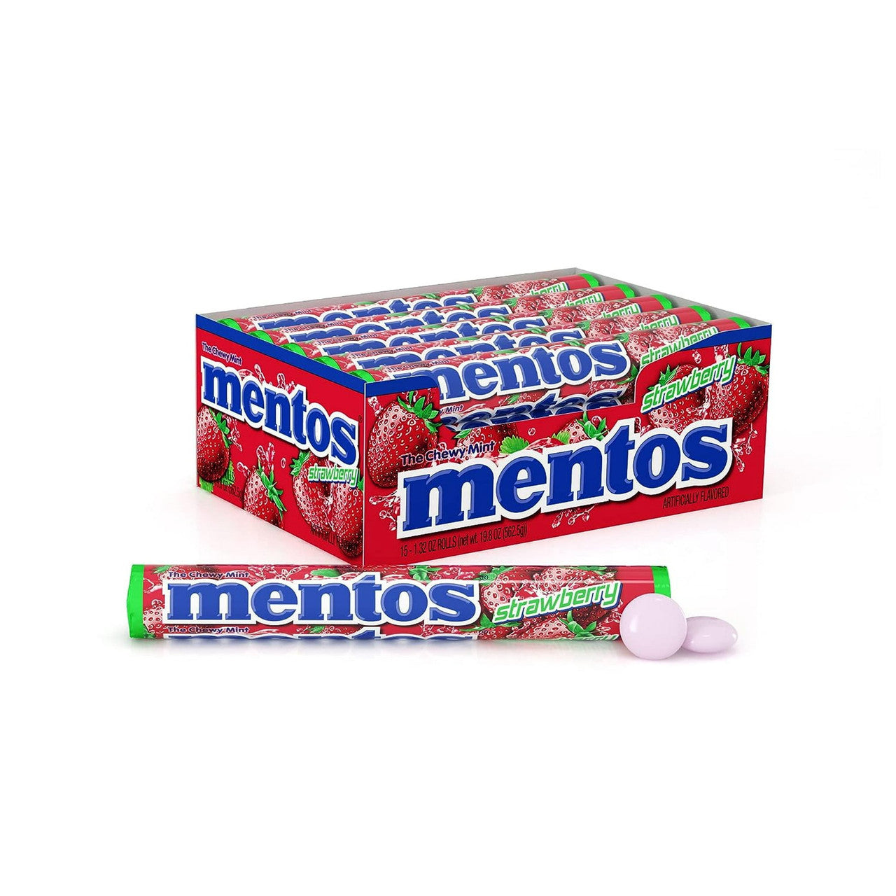 Mentos Strawberry Chewy Mint Rolls - 15 Ea
